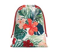 Vegetation Leaves With Hibiscus Flowers Christmas Drawstring Bags Gift Wrapping Bag Small Gifts Candy Jewelry Wedding Wrap Bag