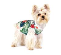 Vegetation Leaves With Hibiscus Flowers Print Adorable Cotton Small Dog Clothes Pet Shirt, Soft Breathable Sleeveless Tank Top For Puppy, Cats And Chihuahua