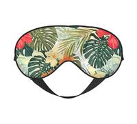 Vegetation Leaves with Hibiscus Flowers Print Silk Like Sleep Eye Mask Comfortable Blindfold Adjustable Soft Eye mask for Sleep