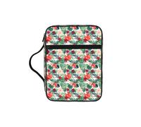 Vegetation Leaves with Hibiscus Flowers Print Soft Bible Storage Bag Scripture Holder Waterproof for Worship Travel Devotional