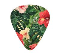 Vegetation Leaves with Hibiscus Flowers Printed Guitar Picks 12-Piece Set - Comfortable, Versatile Plectrum for All Guitar Styles & Players