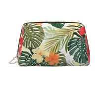 Vegetation Leaves with Hibiscus Flowers Toiletry Pouch, Travel-Friendly Makeup Organizer for Makeup Brushes, Lipsticks