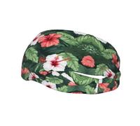 Vegetation Leaves with Hibiscus Flowers01 Print Elastic Headbands for Women Sports Head Wrap Unisex Sweatbands,for Workout Yoga Running
