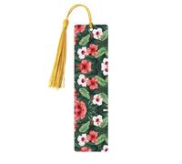 Vegetation Leaves with Hibiscus Flowers01 Print Wooden Bookmark Women Men Tassel Book Marks Bookmarks for Book Lovers Reading Accessories