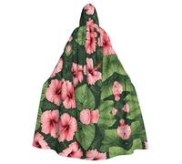 Vegetation Leaves with Hibiscus Flowers02 Adult Halloween Party Cloak-Stylish Pumpkin Theme Hooded Wizard Robe Cosplay Costumes Black