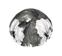 Vegetation Leaves with Hibiscus Flowers04 Print women Shower Caps Bath Cap Reusable Waterproof Double Layers Hair Cap Comfort
