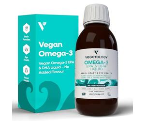 Vegetology Vegan Omega 3 Liquid, from Microalgae, 800mg of EPA DHA, with Vitamin D3, Supports Heart, Brain and Eye Health, Natural Fish Oil Alternative, UK Made, Unflavoured