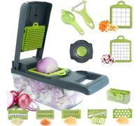 Vegimax Vegetable Chopper & Slicer: Effortless Veggie Cutting for Onion, Potato, Salad & More! Essential Kitchen Tool (14-in-1 Compact Green)