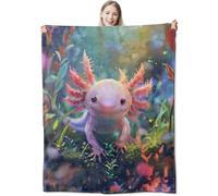 VEGlkj Cute Axolotl Flannel Throw Blanket 60x80 Inch,Whimsical Pink Animal in Magical Blankets Soft Cozy Fleece Throws for Nature Lover Bed Sofa Dorm Living Room Home Decor Gifts