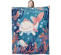 VEGlkj Cute Axolotl Flannel Throw Blanket 60x80 Inch,Whimsical Pink Animal in Magical Blankets Soft Cozy Fleece Throws for Nature Lover Bed Sofa Dorm Living Room Home Decor Gifts