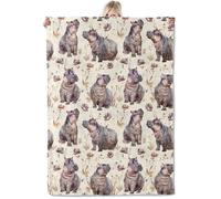 VEGlkj Cute Hippo Blanket 50×60 Inch,Adorable Cartoon Hippos and Stars Lightweight Flannel Throw with Blue Background,Home Living Room Decor,Gifts for Kids,Animal Lovers