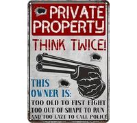 VEGlkj "PRIVATE PROPERTY THINK TWICE!" Vintage Metal Aluminum Sign,Vintage Plaque Decor,Hanging Plaque,Wall/Room/Home/Restaurant/Bar/Cafe/Door/Courtyard/Garage Decor