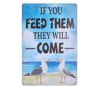 VEGlkj Seagull Metal Tin Sign "If You Feed Them,They Will Come" Summer Vintage Beach Metal Sign 12×8inch Funny Wall Decor for Home Farm Bar Coffee Shop Club Decoration