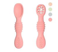 VegMai® Baby Pre-Spoon, BLW Learning Spoon, Level 1 + Level 2, Recommended by Nutritionists and Experts, Baby Led Weaning, Antibacterial and Ergonomic Silicone Cutlery (Pink)