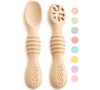 VegMai® Baby Starter Spoon, BLW Learning Spoon, Level 1 + Level 2, Recommended by Nutritionists and Experts, Baby LED Weaning, Antibacterial and Ergonomic Silicone Cutlery (SALMON)