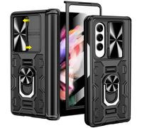 VEGO for Samsung Galaxy Z Fold 3 Case with Stand & Screen Protector | Slide Camera Cover & Ring Kickstand & Hinge Protection Military Grade Protective Cover for Galaxy Z Fold 3 - Midnight Black