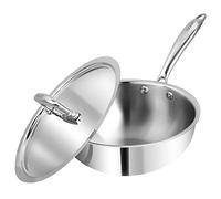 vego Platinum Triply Stainless Steel Deep Frypan with Lid (Induction Friendly)- Silver (26 cm)