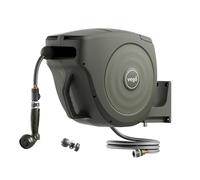 Vego Retractable Garden Hose Reel 1/2" x 130 ft Wall Mounted Hose Reel Automatic Rewind, Any Length Lock with 9 Patterns Sprayer Nozzle, Quick Connector and Adjustable shot Nozzle -Seaweed Green