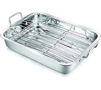 VEGO Stainless Steel DEEP Roasting Tray Oven Professional Lasagna Pan Dish Baking Roaste Medium (31 x 24 x 5 cm)