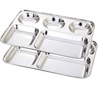 vego Stainless Steel Five Compartment Plate, Lunch Plate, Rectangle Size with 5 Compartment, Thali, Food Divided Plate- Set of 2 (37 cm x 19 cm)