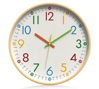 VEGOATY 30 cm Children's Wall Clock without Ticking Sounds: Learning Clock Children's Wall Clock Modern Design Children's Clock without Ticking Noises Children's Clock Silent for Children's Room