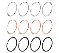 Vegolita 12Pcs 316L Surgical Steel Nose Rings Hoop Hypoallergenic Helix Cartilage Earring Lip Ring Body Piercing Jewelry 18G 20G 22G 7MM to 12MM Diameter, Metal, no gemstone
