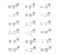 Vegolita 18Pairs 20G 18G Stainless Steel Tiny Stud Earrings for Women Cartilage Helix Earrings Ball Star CZ Earrings, 20G, Metal, Cubic Zirconia