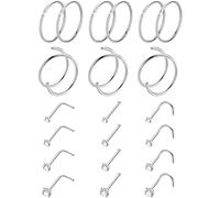 Vegolita 21PCS 18G 20G 22G 316L Stainless Steel Nose Rings Hoop for Women Men Double Nose Ring CZ Nose Stud Piercing Jewelry, Stainless Steel, cubic-zirconia