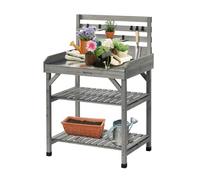 VegTrug® Potting Table - Ergonomic Gardening Workstation - Weather Resistant Potting Bench for Patio, Balcony & Greenhouse - Garden Table with Storage Shelf & Hooks - Grey Wash 81 x 56 x 125 cm