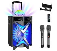 VeGue Karaoke Machine with 2 Wireless Microphones, 10" Big Subwoofer Portable PA System Bluetooth Speaker with Disco Ball, Tablet Holder, Ideal for Home Karaoke, Party, Outdoor Events (1088US)