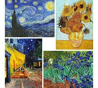 VeGuude Diamond Painting Kits for Adults, 4 Pack Van Gogh Starry Night Diamond Art Kits, 5D Full Drill DIY Crafts for Adults Home Wall Decor Sunflower Irises Café Terrace at Night [12x16in]