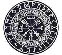 Vegvisir Nordic Viking Compass - Embroidered Iron on Patches for Bikers, Rocker, Vikings | Sew on or Iron on Applique Nordic Runic Compass Designed Patches Badge for All Fabrics | 90X90 mm