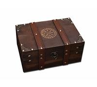 Vegvisir The Runic Viking Compass Engraved Wooden Chest, Velvet Lining Keepsake Box, Storage Box for Wicca Tools and Supplies (Box and Chalice)