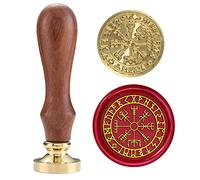 Vegvisir Viking Compass Rune Spell Sealing Wax Stamps Copper Seals with Wooden Hilt, Which Means Reverse The Bad Luck