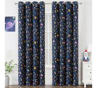 VEHEDE 90 Inch Long Blackout Unicorn Star Curtains for Kids Room, Navy Blue Room Darkening Window Curtains Decorative, Thermal Insulated Moon Curtain for Nursery W52 x L90 Inch, 2 Panels