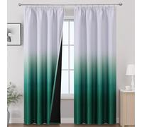 VEHEDE 90 Inches Long Ombre Blackout Curtains, Light BLocking Thermal Drapes with Pencil Pleat, Dark Green and White Gradient Drapes for Room Window Decor, 2 Panels, W52 x L90 Inch