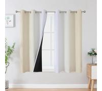 VEHEDE Beige and Greyish White Ombre Blackout Curtains 45 Inch Drop, Eyelet Gradient Thermal Curtains for Kitchen, Light Blocking Wave Printed Drapes for Living Room, W42 x L45 Inch, 2 Panels