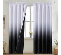 VEHEDE Black and White Ombre Blackout Curtains, 66 Inch Wide Room Darkening Drapes, 2 Panels Thermal Insulated Pencil Pleat Curtain for Bedroom, W66 x L90 Inch