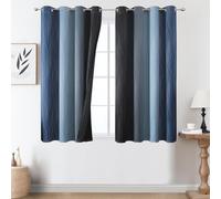 VEHEDE Blackout Curtains & Drapes for Bedroom, Ombre Energy Saving Thermal Curtains, Wave Gradient Noise Reducing Eyelet Curtain for Small Window, W52 x L54 Inch, Navy Blue and Black, 2 Panels