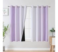 VEHEDE Blackout Wave Curtains for Living Room, Noise Reducing Eyelet Gradient Drapes for Bedroom, Ombre Energy Saving Short Curtains for Kitchen, W52 x L54 Inch, Lilac and Greyish White, 2 Panels