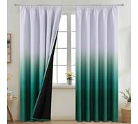 VEHEDE Dark Green and White Ombre Blackout Curtains, 66 Inch Wide Room Darkening Drapes, 2 Panels Thermal Insulated Pencil Pleat Curtain for Bedroom, W66 x L90 Inch