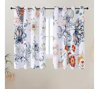 VEHEDE Floral Room Darkening Curtains, Mordern Boho Soundproof Printed Blue Flower Curtain 2 Panels Thermal Insulated White Drapes with Eyelet for Living Room W52 X L54 Inch