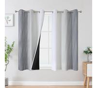 VEHEDE Grey and Greyish White Ombre Blackout Curtains 45 Inch Drop, Wave Stripe Thermal Insulated Eyelet Curtains for Kitchen, Light Blocking Gradient Drapes for Bathroom, W42 x L45 Inch, 2 Panels