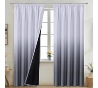 VEHEDE Grey and White Ombre Blackout Curtains, 66 Inch Wide Room Darkening Drapes, 2 Panels Thermal Insulated Pencil Pleat Curtain for Bedroom, W66 x L90 Inch