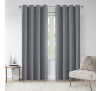 VEHEDE Grey Blackout Bedroom Curtains 96 Inch Extra Long, Thermal Insulated Top Ring Curtains for Sliding Door, Noise Reducing Eyelet Drapes for Living Room, W55 x L96 Inch, Grey, 2 Panels