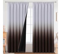 VEHEDE Large Blackout Curtains 90 Inch Length, Extra Wide Big Thermal Insulated Brown and White Ombre Pencil Pleat Curtain for Living Room, Gradient Noise Reducing Drapes for Living Room, W90 x L90