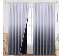 VEHEDE Large Blackout Curtains 90 Inch Length, Extra Wide Big Thermal Insulated Grey and White Ombre Pencil Pleat Curtain for Living Room, Gradient Noise Reducing Drapes for Living Room, W90 x L90