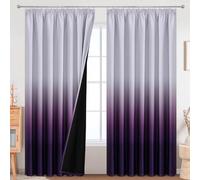 VEHEDE Large Blackout Curtains 90 Inch Length, Extra Wide Big Thermal Insulated Purple and White Ombre Pencil Pleat Curtain for Living Room, Gradient Noise Reducing Drapes for Living Room, W90 x L90