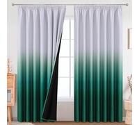 VEHEDE Large Blackout Curtains 90 Inch Length, Extra Wide Thermal Insulated Dark Green and White Ombre Pencil Pleat Curtain for Living Room, Gradient Noise Reducing Drapes for Living Room, W90 x L90