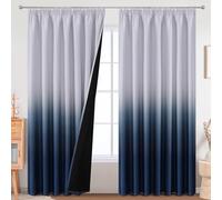 VEHEDE Large Blackout Curtains 90 Inch Length, Extra Wide Thermal Insulated Navy Blue and White Ombre Pencil Pleat Curtain for Living Room, Gradient Noise Reducing Drapes for Living Room, W90 x L90